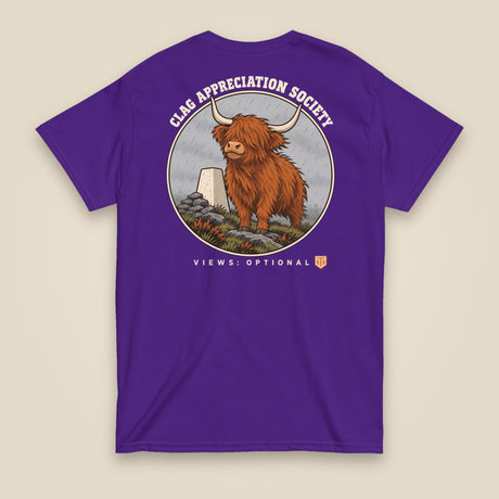 Clag Appreciation Society Double Sided T-Shirt in Purple, back view