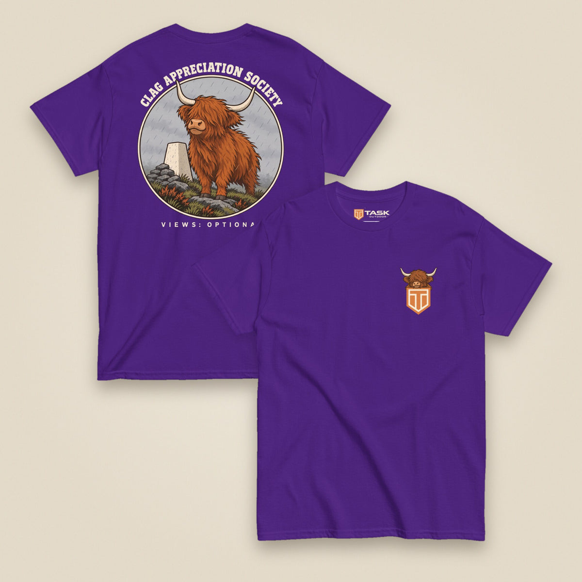 Clag Appreciation Society Double Sided T-Shirt in Purple, front and back view
