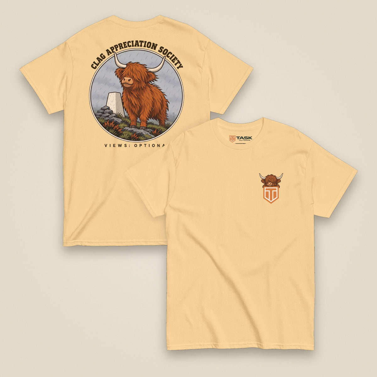Clag Appreciation Society Double Sided T-Shirt in Yellow Haze, front and back view
