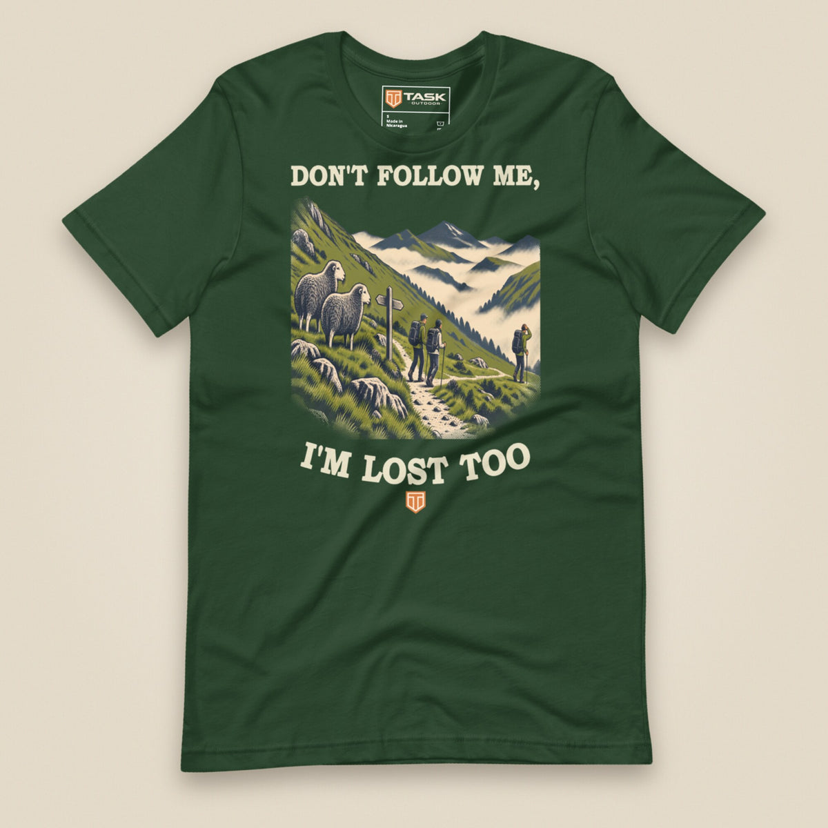 Don't Follow Me, I'm Lost Too Unisex T-Shirt in Forest, front view