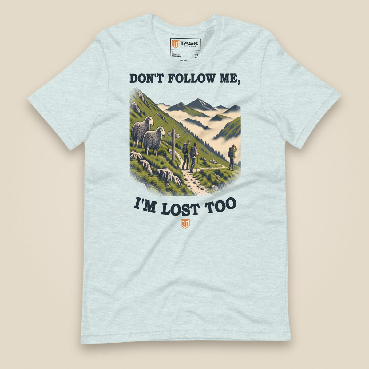 Don't Follow Me, I'm Lost Too Unisex T-Shirt in Heather Prism Ice Blue, front view