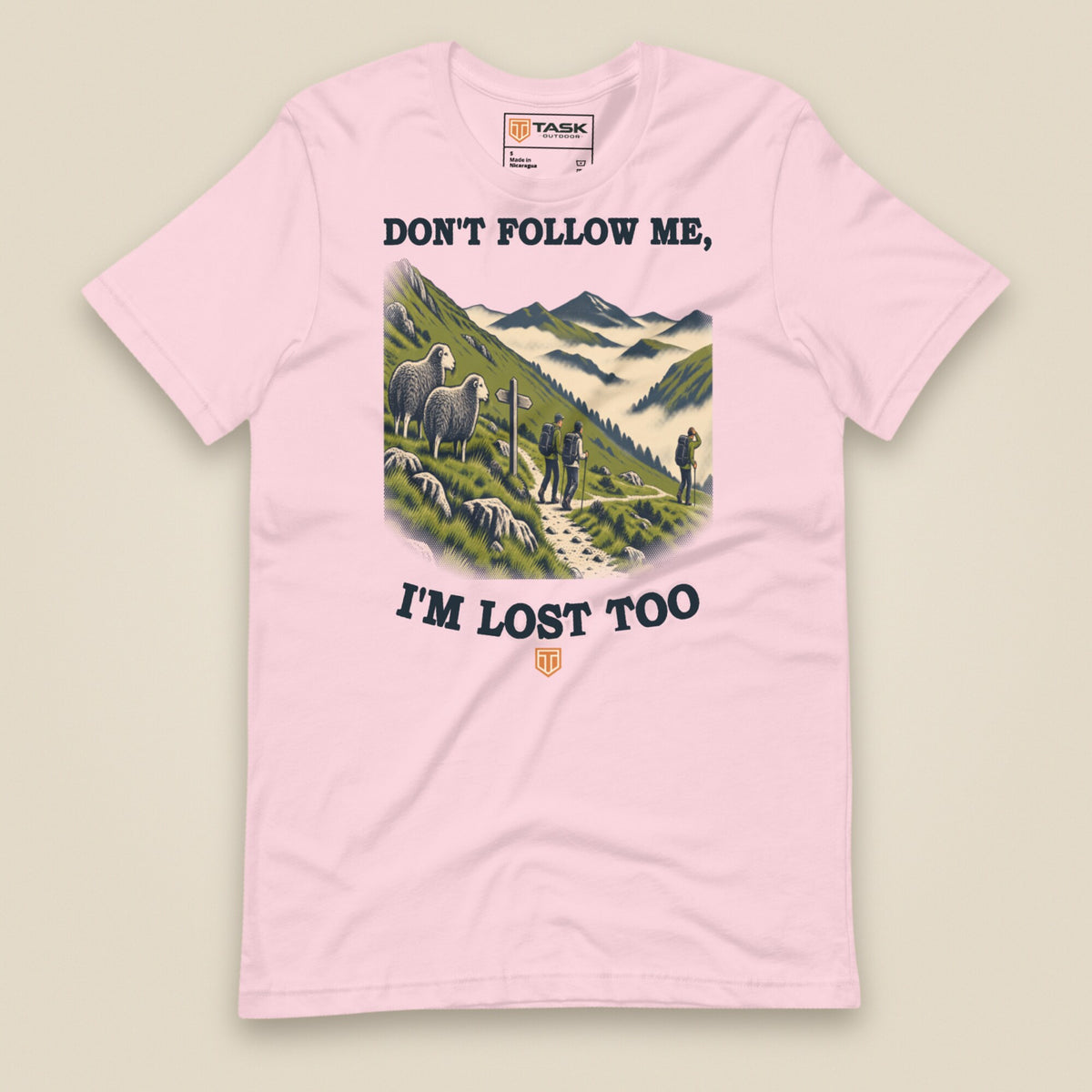 Don't Follow Me, I'm Lost Too Unisex T-Shirt in Soft Pink, front view