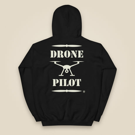 Drone Pilot Heavy Blend Back Print Hoodie in Black, back view