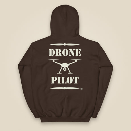 Drone Pilot Heavy Blend Back Print Hoodie in Dark Chocolate, back view