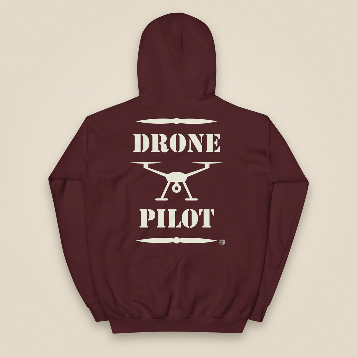 Drone Pilot Heavy Blend Back Print Hoodie in Maroon, back view