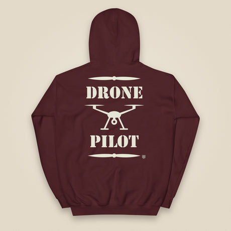 Drone Pilot Heavy Blend Back Print Hoodie in Maroon, back view