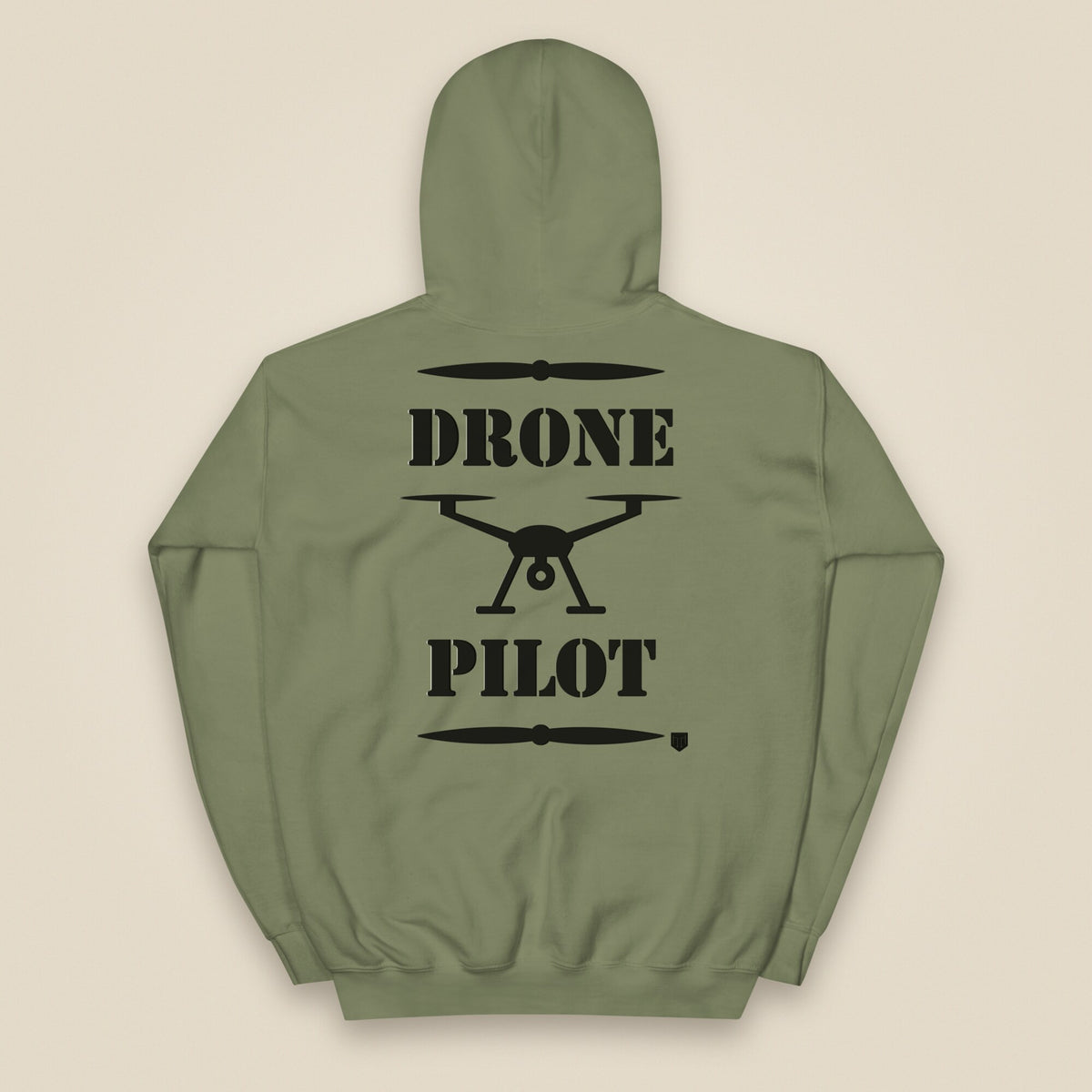 Drone Pilot Heavy Blend Back Print Hoodie in Military Green, back view