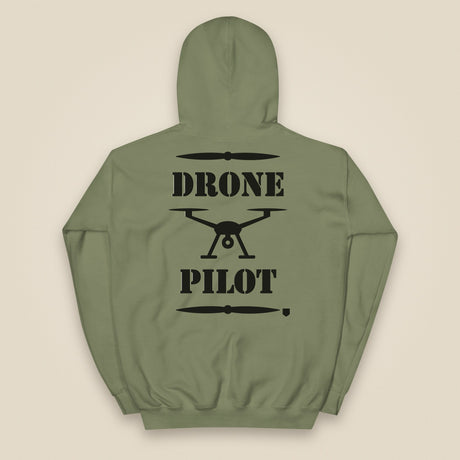 Drone Pilot Heavy Blend Back Print Hoodie in Military Green, back view