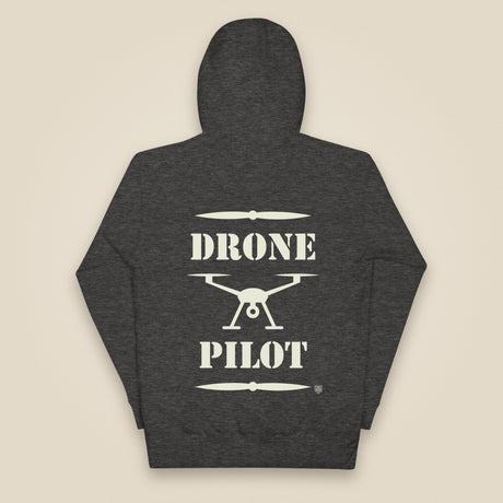 Drone Pilot Unisex Hoodie in Charcoal Heather, back view