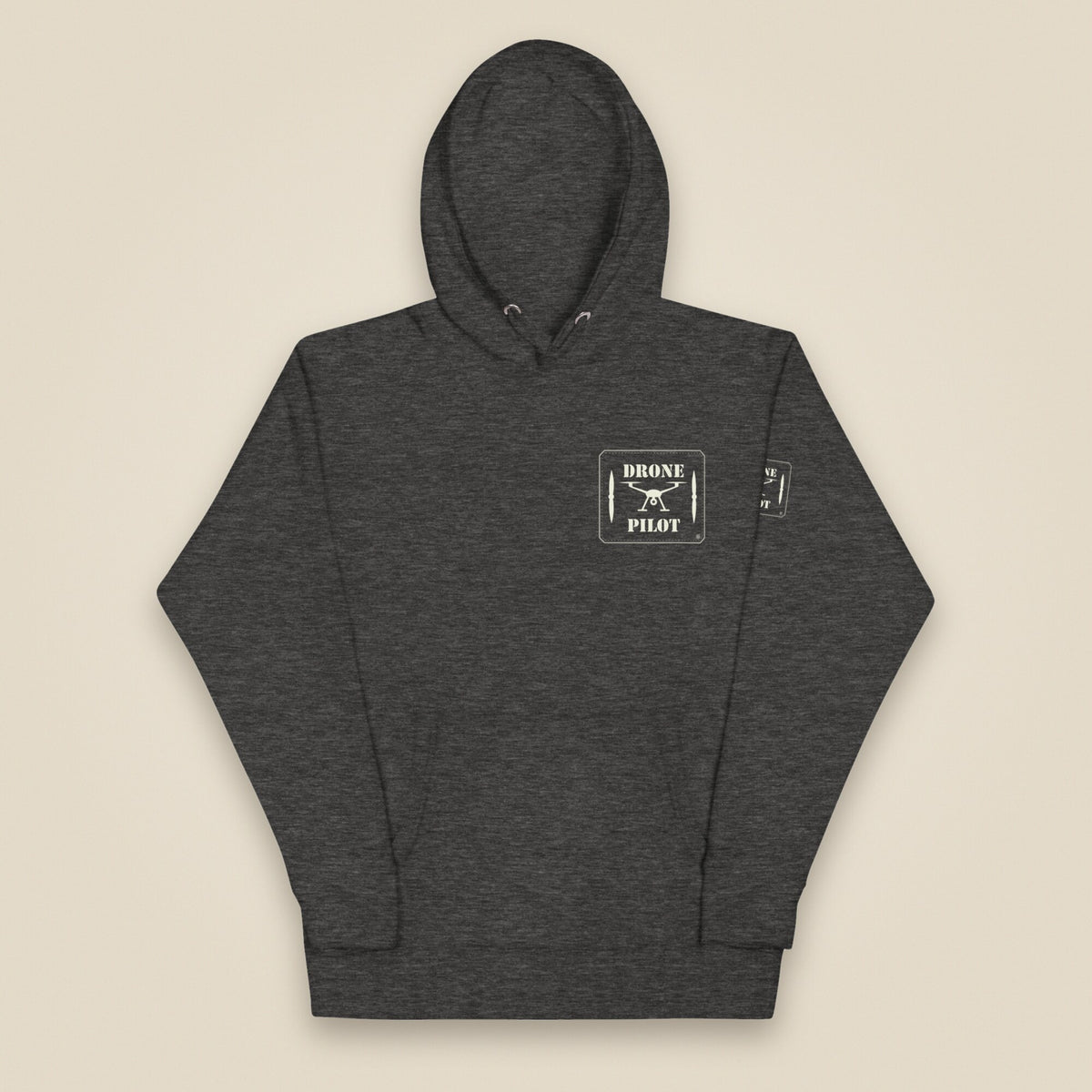 Drone Pilot Unisex Hoodie in Charcoal Heather, front view