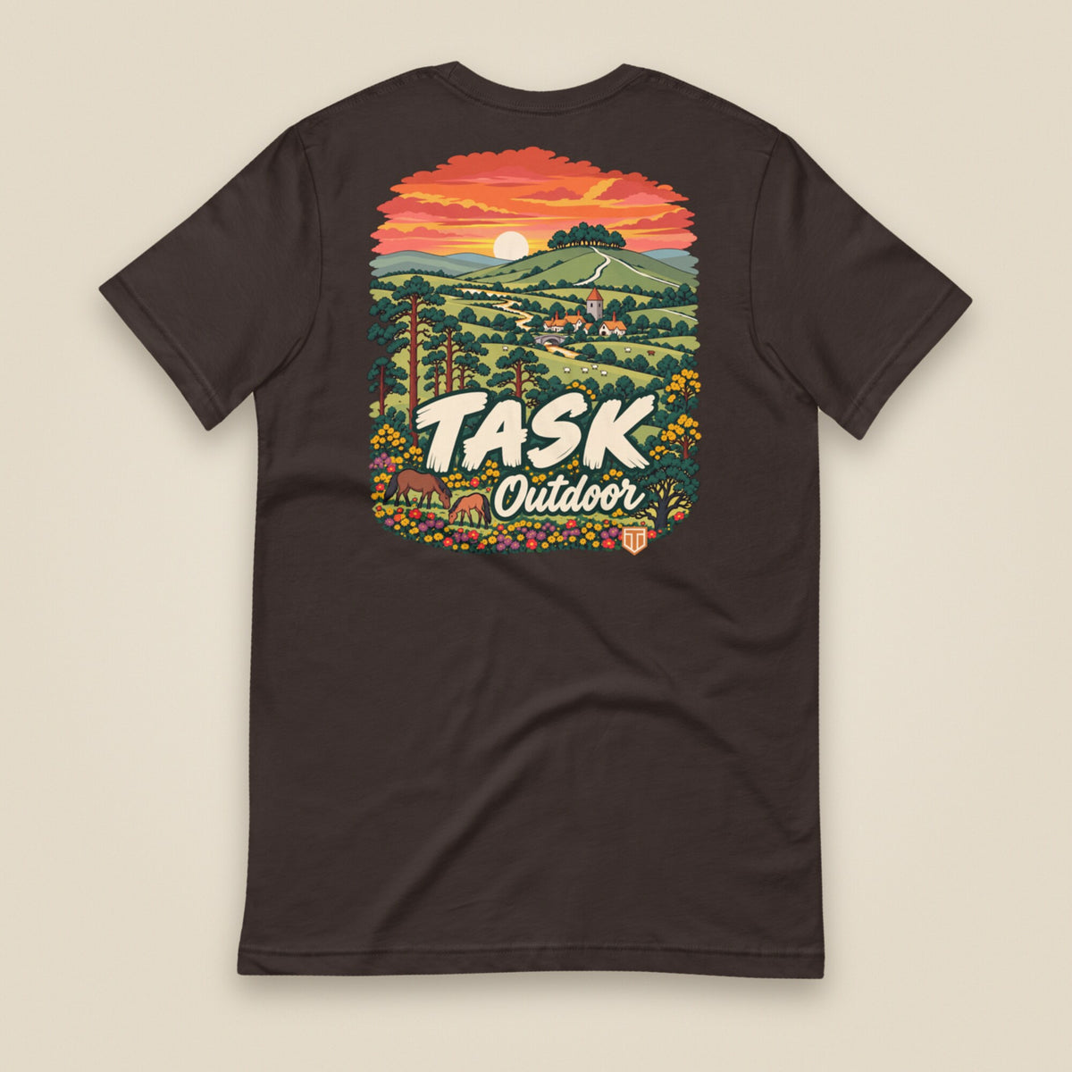 Hampshire Sunset Back Print Unisex T-Shirt in Brown, back view