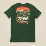 Hampshire Sunset Back Print Unisex T-Shirt in Forest, back view