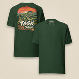 Hampshire Sunset Back Print Unisex T-Shirt in Forest, front and back view