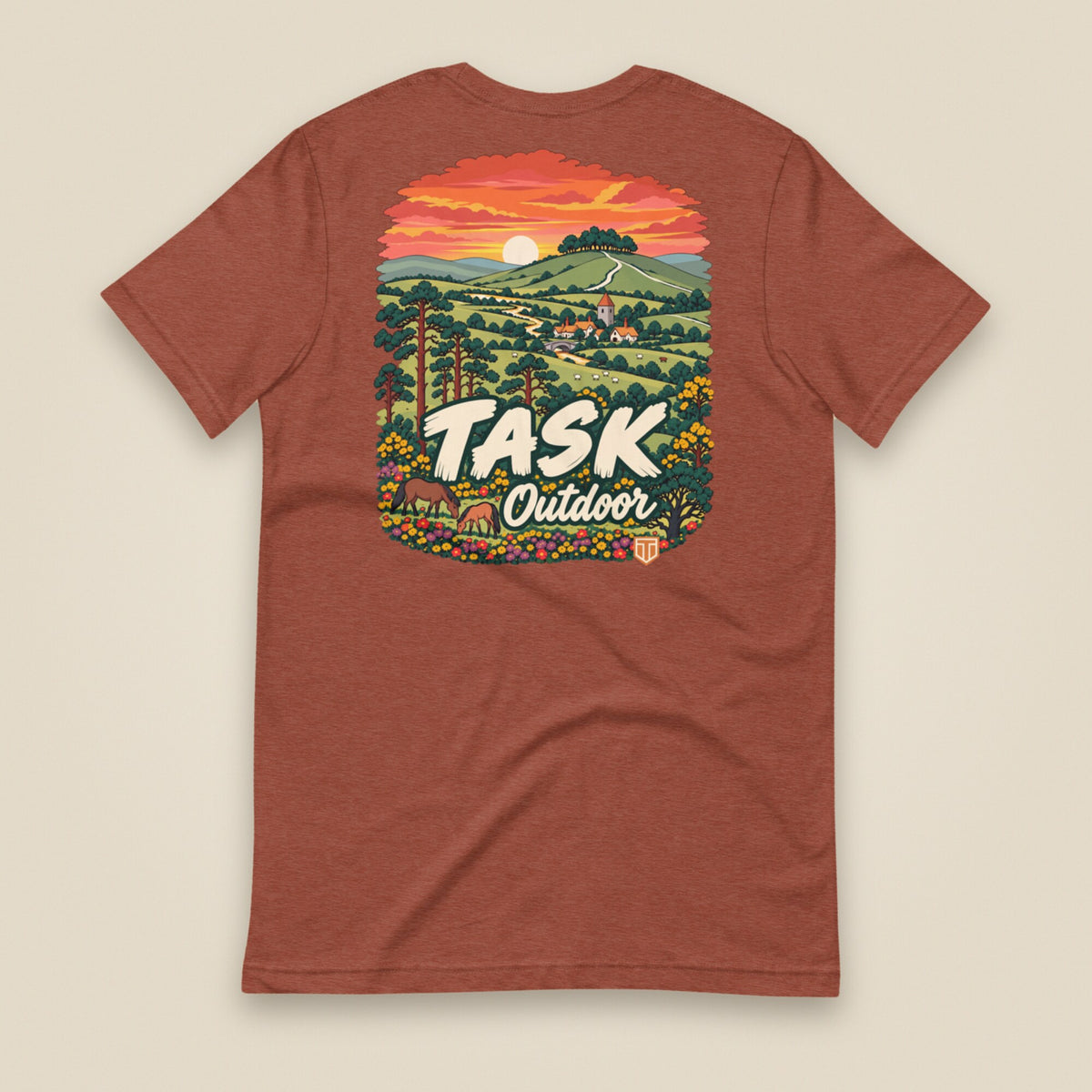 Hampshire Sunset Back Print Unisex T-Shirt in Heather Clay, back view