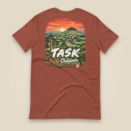 Hampshire Sunset Back Print Unisex T-Shirt in Heather Clay, back view