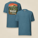 Hampshire Sunset Back Print Unisex T-Shirt in Heather Deep Teal, front and back view