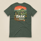 Hampshire Sunset Back Print Unisex T-Shirt in Heather Forest, back view