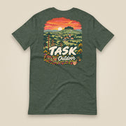 Hampshire Sunset Back Print Unisex T-Shirt in Heather Forest, back view