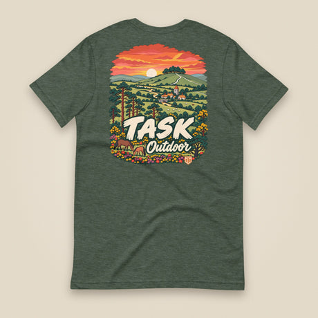 Hampshire Sunset Back Print Unisex T-Shirt in Heather Forest, back view