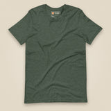 Hampshire Sunset Back Print Unisex T-Shirt in Heather Forest, plain front view