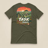 Hampshire Sunset Back Print Unisex T-Shirt in Military Green, back view