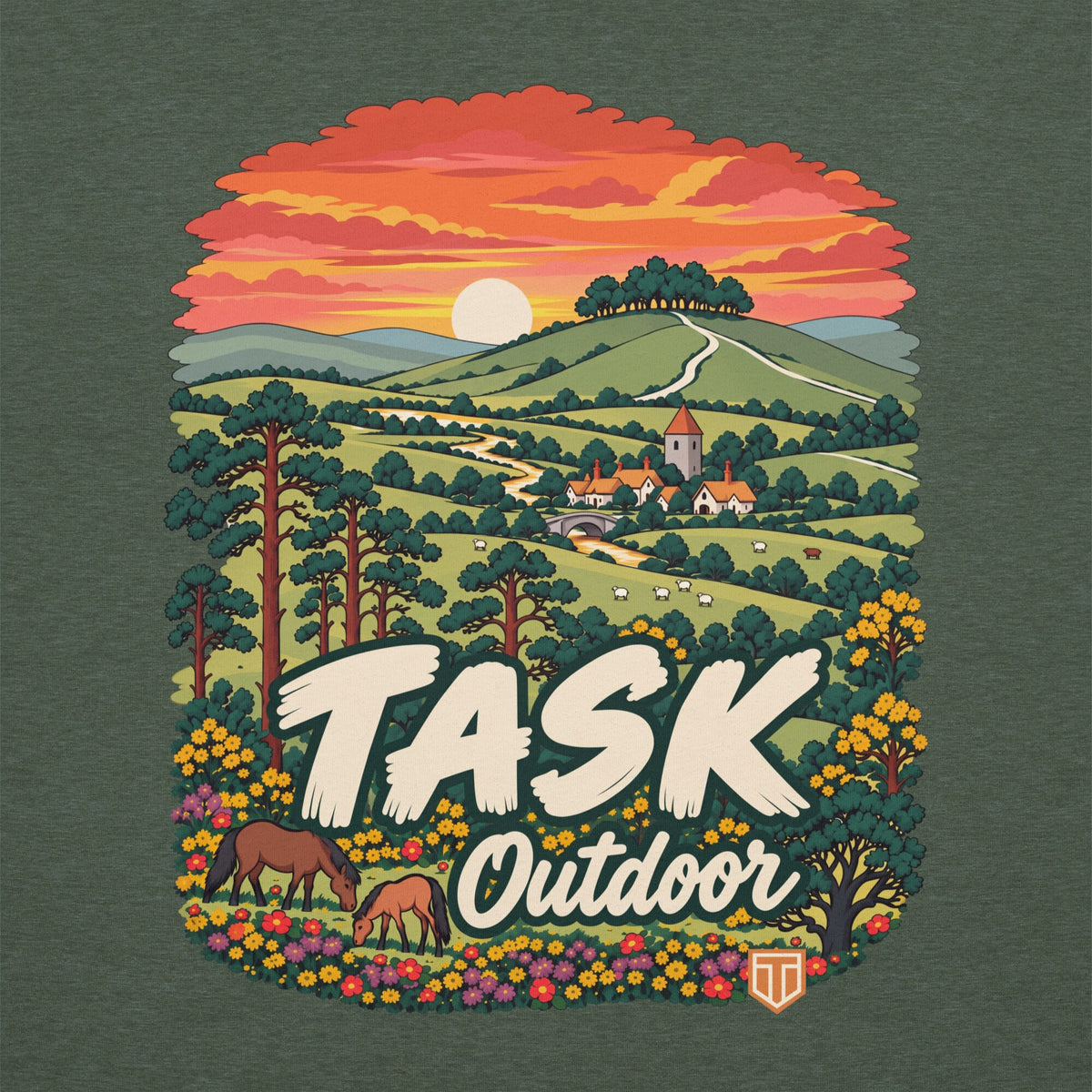 Hampshire Sunset Back Print Unisex T-Shirt, close-up of the Hampshire Sunset back print