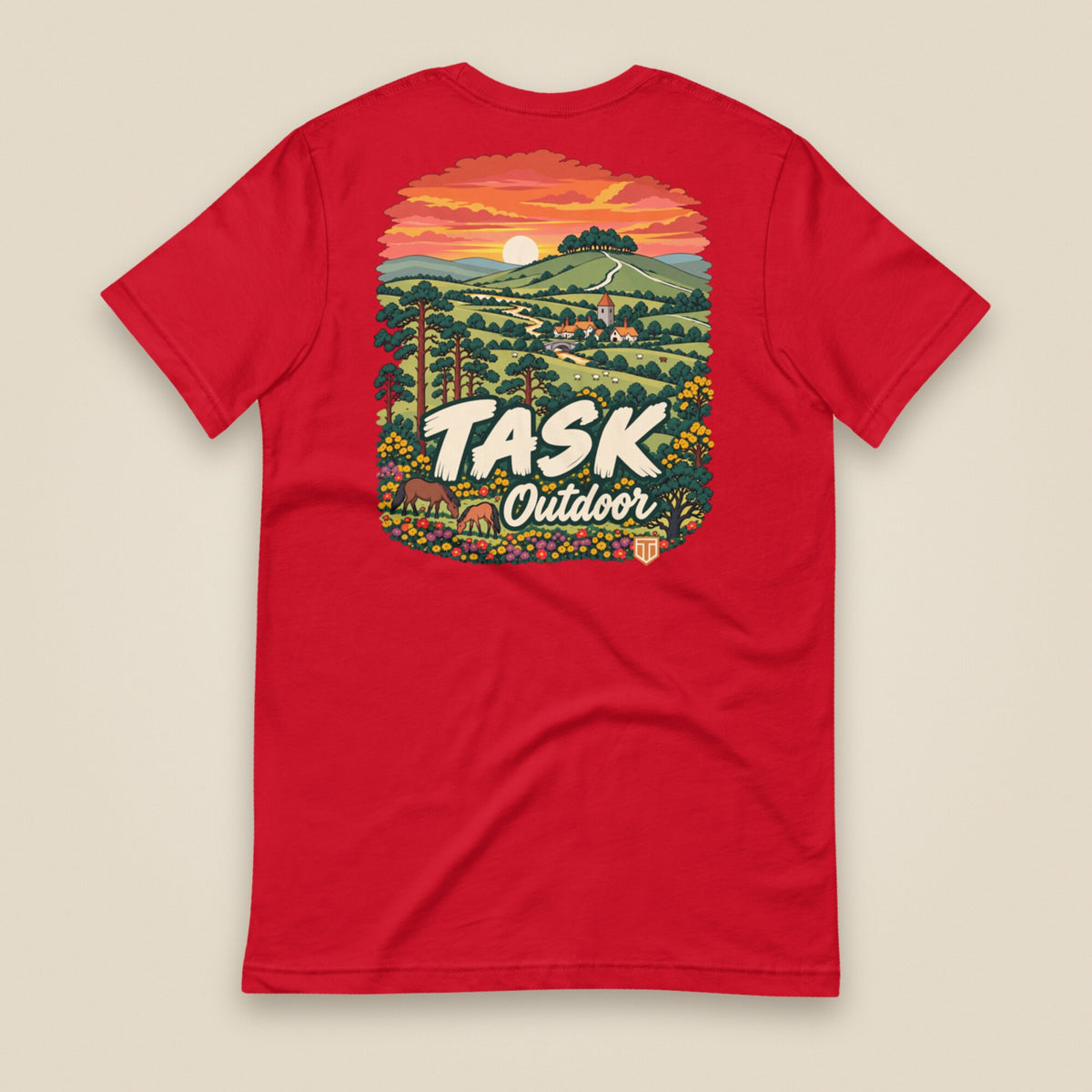 Hampshire Sunset Back Print Unisex T-Shirt in Red, back view