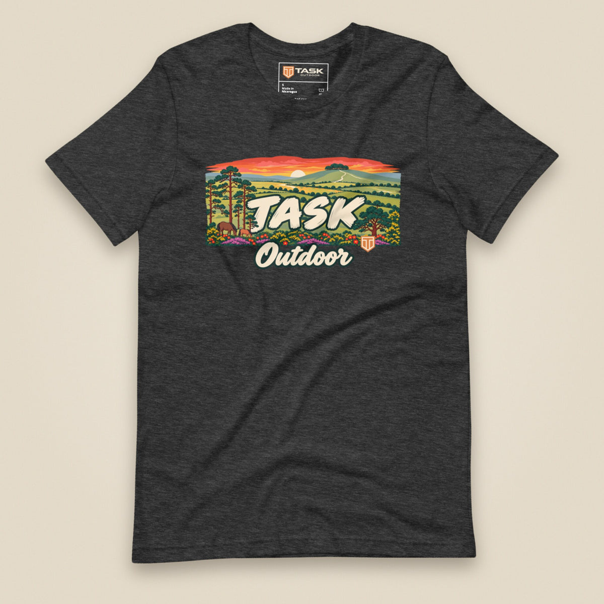 Hampshire Sunset Front Print Unisex T-Shirt in Dark Grey Heather, front view