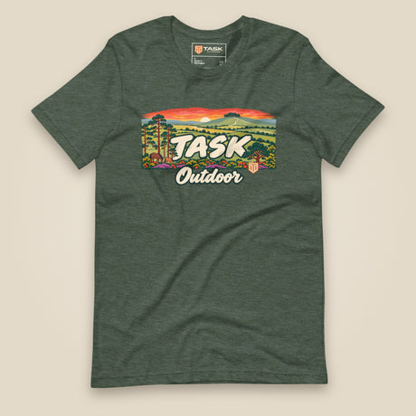 Hampshire Sunset Front Print Unisex T-Shirt in Heather Forest, front view