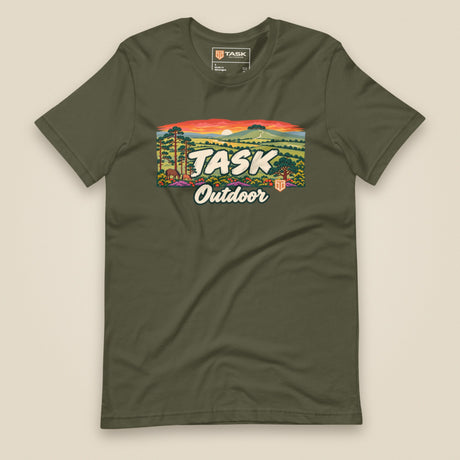 Hampshire Sunset Front Print Unisex T-Shirt in Military Green, front view