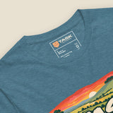 Hampshire Sunset Front Print Unisex T-Shirt, close-up of the printed Task Outdoor neck label