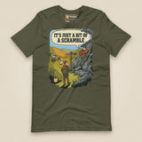 It's Just a Bit of a Scramble Unisex T-Shirt in Military Green, front view