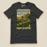 It's Just Over the Brow T-Shirt in Dark Grey Heather, laid flat, front view
