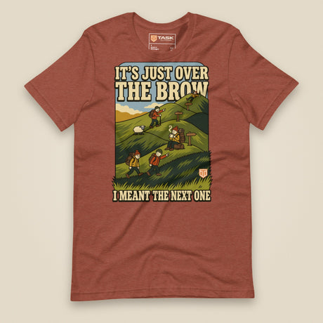 It's Just Over the Brow T-Shirt in Heather Clay, laid flat, front view