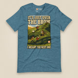 It's Just Over the Brow T-Shirt in Heather Deep Teal, laid flat, front view