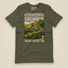 It's Just Over the Brow T-Shirt in Military Green, laid flat, front view