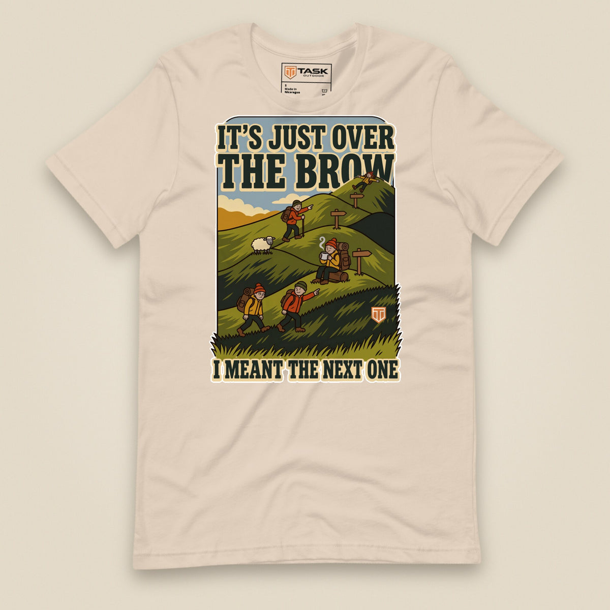 It's Just Over the Brow T-Shirt in Soft Cream, laid flat, front view