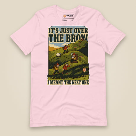 It's Just Over the Brow T-Shirt in Soft Pink, laid flat, front view