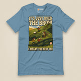 It's Just Over the Brow T-Shirt in Steel Blue, laid flat, front view