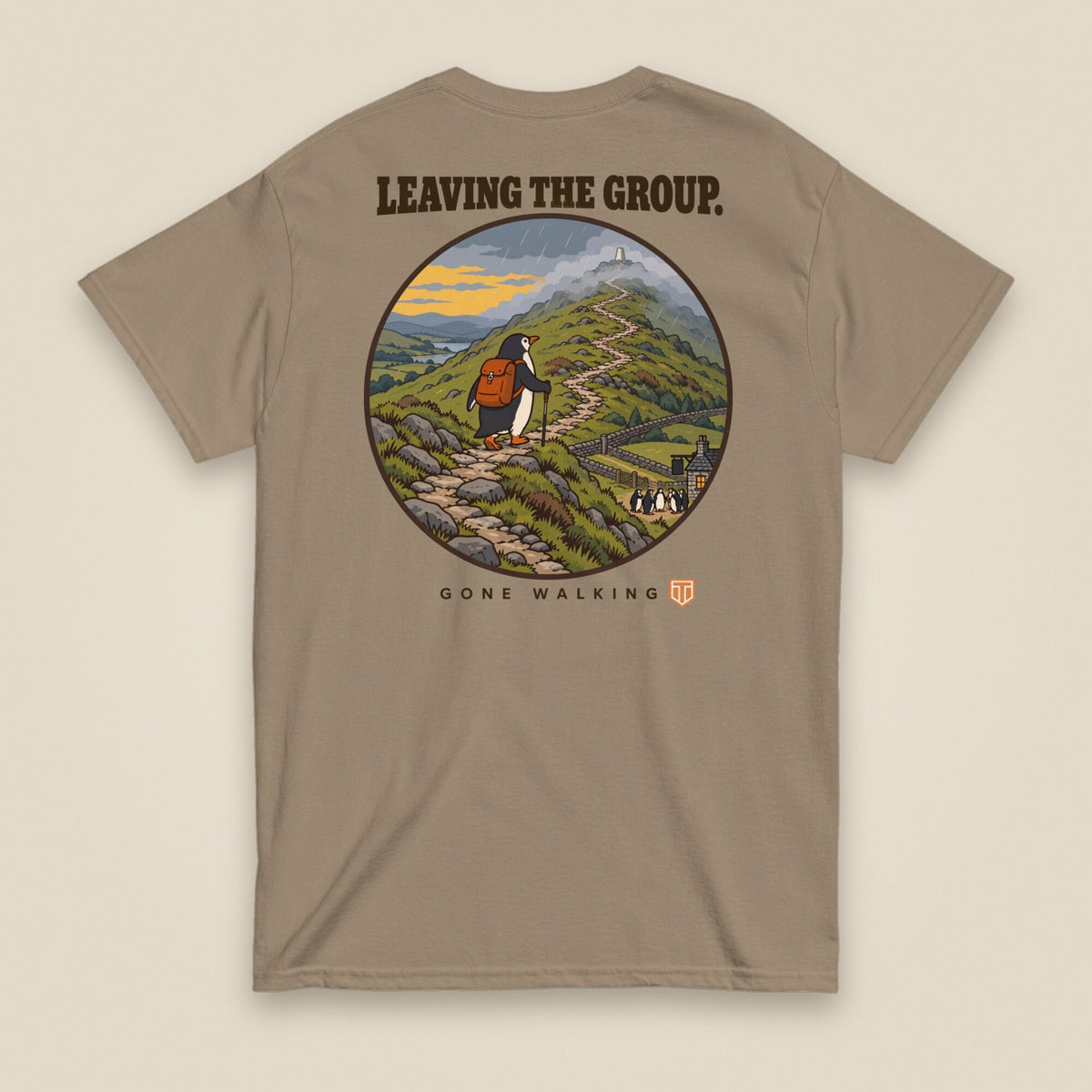 Leaving The Group Double Sided T-Shirt in Brown Savana, back view