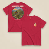 Leaving The Group Double Sided T-Shirt in Cardinal, front and back view