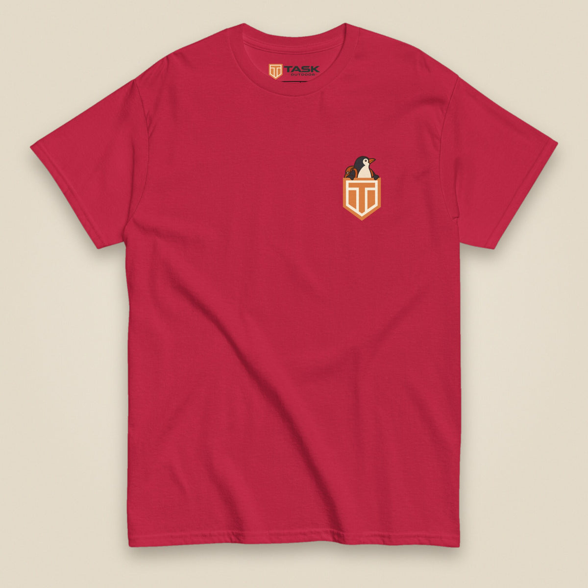 Leaving The Group Double Sided T-Shirt in Cardinal, front view