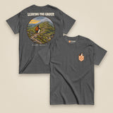 Leaving The Group Double Sided T-Shirt in Dark Heather, front and back view