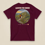 Leaving The Group Double Sided T-Shirt in Maroon, back view