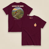 Leaving The Group Double Sided T-Shirt in Maroon, front and back view
