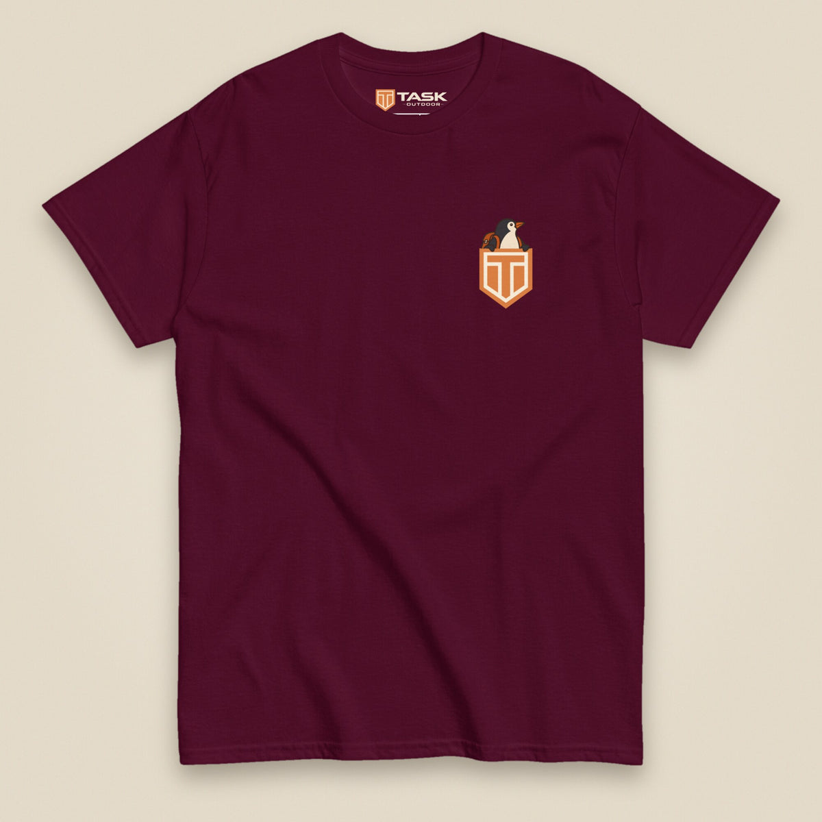 Leaving The Group Double Sided T-Shirt in Maroon, front view