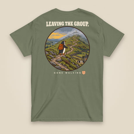 Leaving The Group Double Sided T-Shirt in Military Green, back view