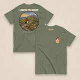 Leaving The Group Double Sided T-Shirt in Military Green, front and back view