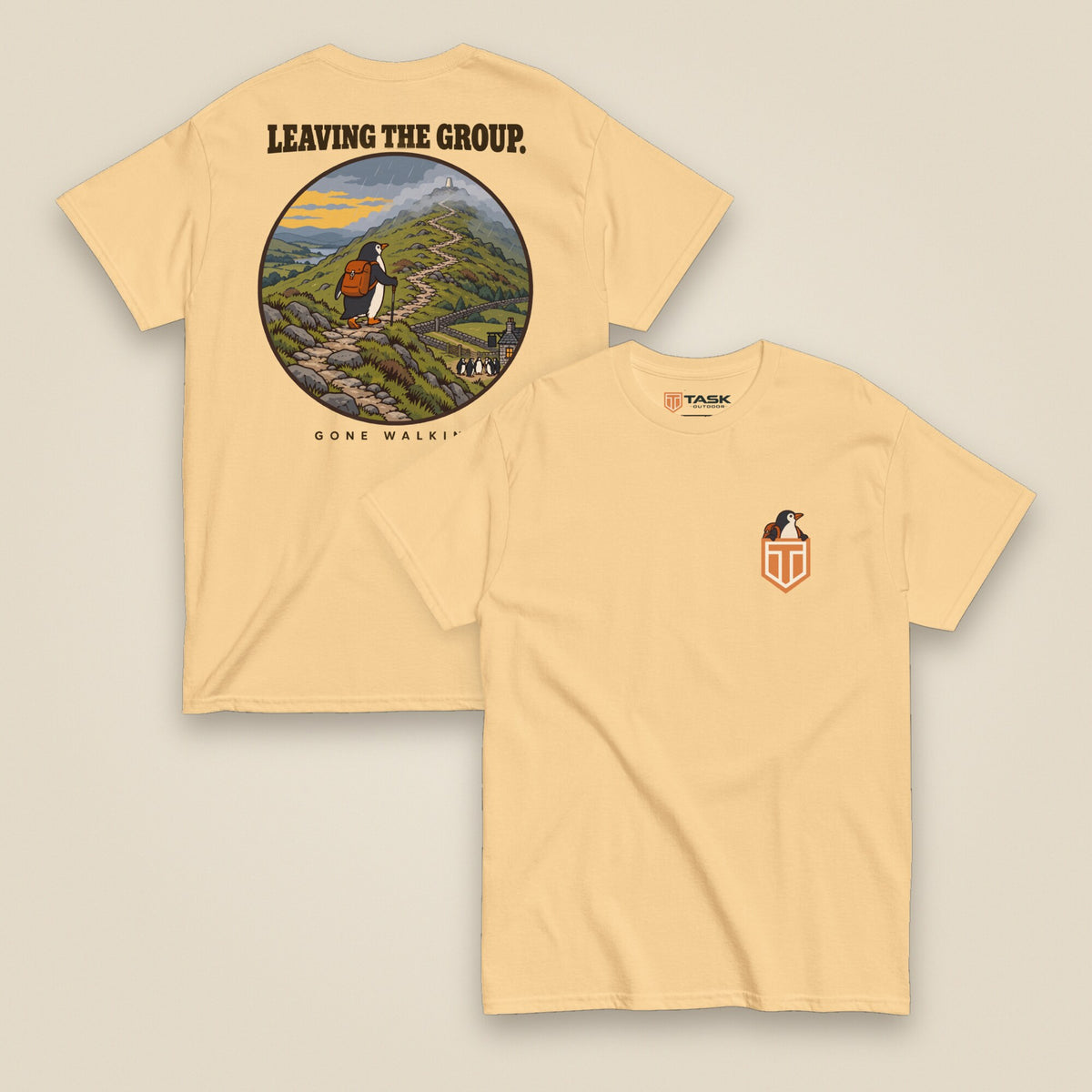 Leaving The Group Double Sided T-Shirt in Yellow Haze, front and back view