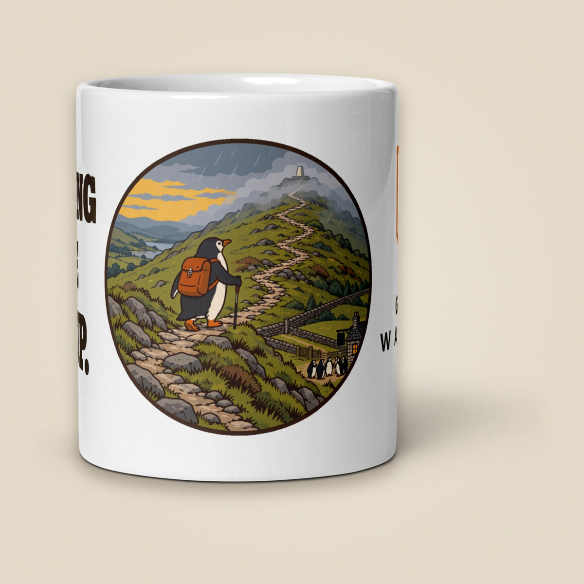 Leaving The Group White Glossy Ceramic Mug in 11 oz, front view
